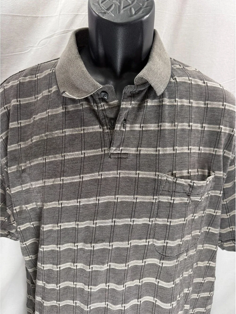 VTG Y2K 90s 2000s Van Heusen Classic Fit Geo Print Polo Shirt Pocket XL